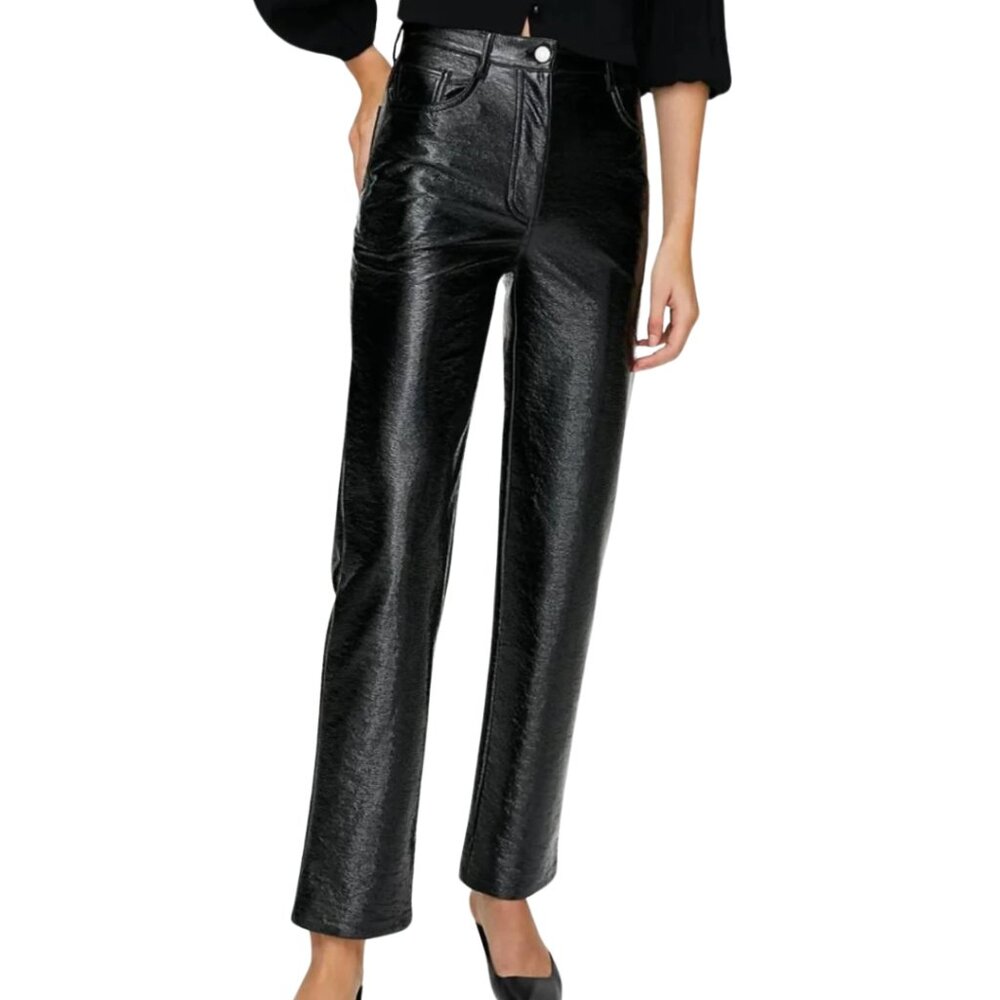 Aritzia Wilfred Melina Black Vegan Leather High Rise Straight Taper Leg Pants 6